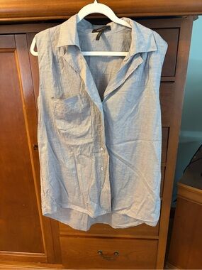 BCBG MaxAzria Sleeveless Button Down Linen Shirt